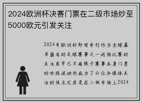 2024欧洲杯决赛门票在二级市场炒至5000欧元引发关注