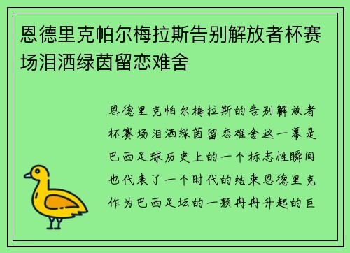 恩德里克帕尔梅拉斯告别解放者杯赛场泪洒绿茵留恋难舍